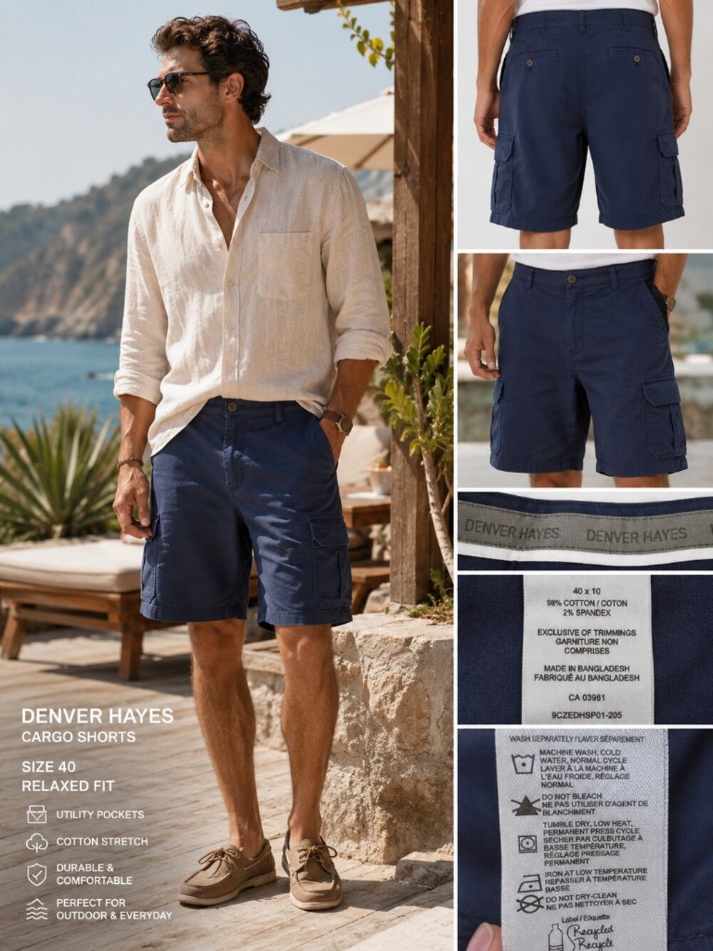 Denver Hayes Navy Cargo Shorts Mens‎ 40 Utility Gorpcore Outdoor Casual Hiking